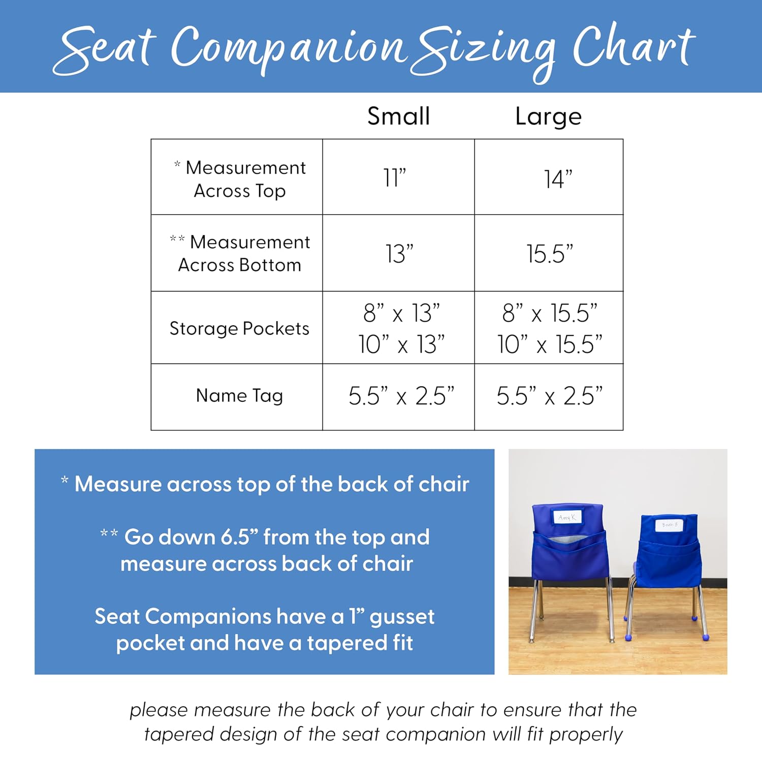 Factory Direct Partners 13872-302 Student Seat Companion, 2 Pocket Olefin Fabric Organizer for Chairback with Kid"s Name Tag Holder; Storage for Classroom School Supplies, Large (12-Piece) - Assorted