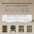 DINZI LVJ Shoe Bench, Entryway Storage Bench with Doors, Cushion, 2-Tier Shoe Rack with 8-Cubby, 47.2”L x 13.8”W Shoe Organizer Cabinet, Adjustable Shelf, Living Room, Bedroom, White