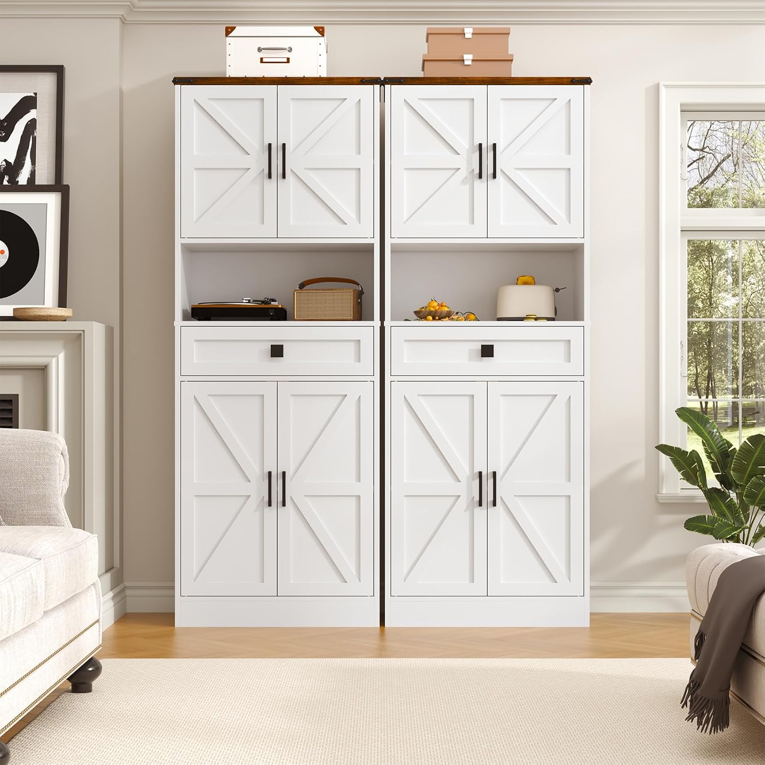67" Tall Farmhouse Pantry Cabinet with Drawer,Small Storage Cabinet for Kitchen Bathroom Dining Room Kitchen (White, 11.8" D x 23.6" W x 67" H)