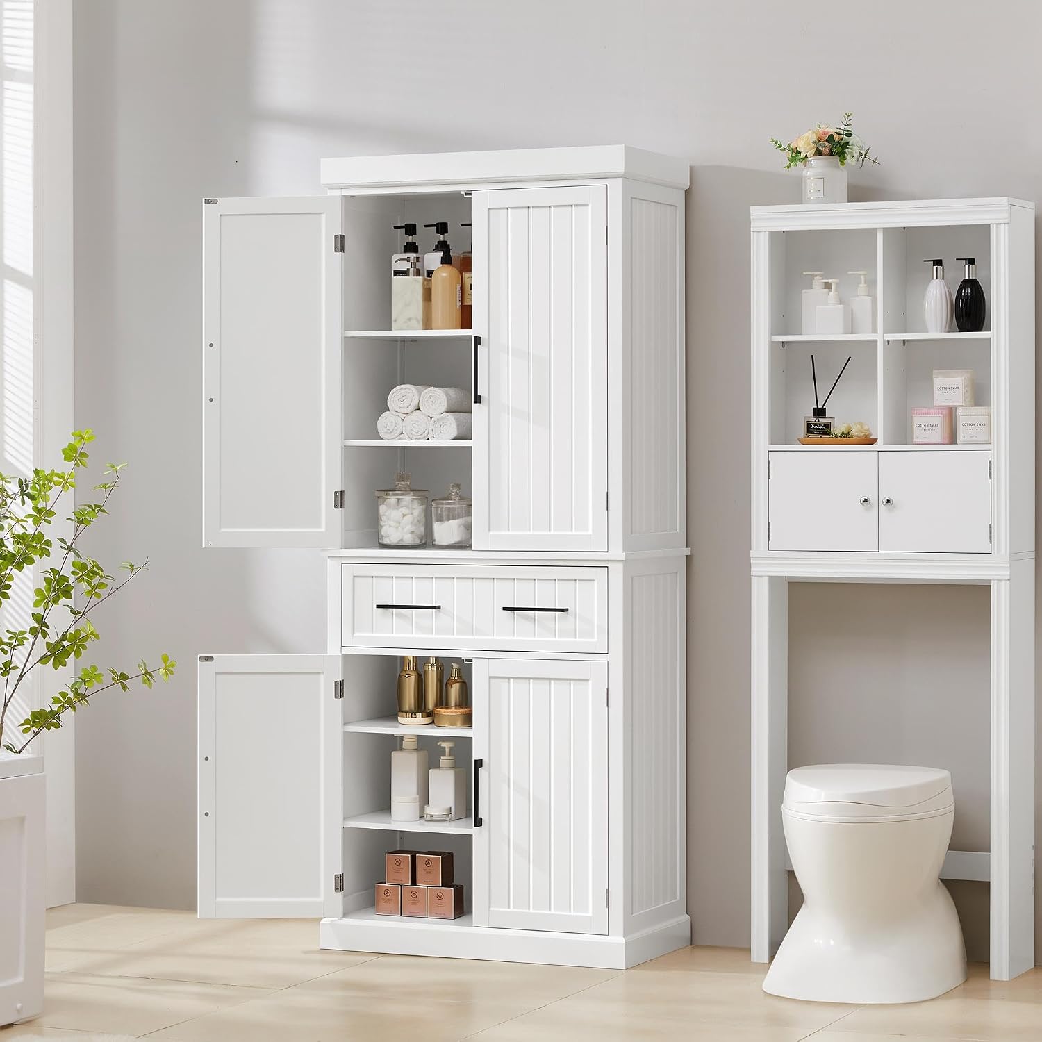 Yaheetech Kitchen Pantry Storage Cabinet with 4 Doors and 2 Adjustable Shelves, 72.5" Freestanding Tall Cupboard Cabinet with Drawer for Dining/Living Room, White