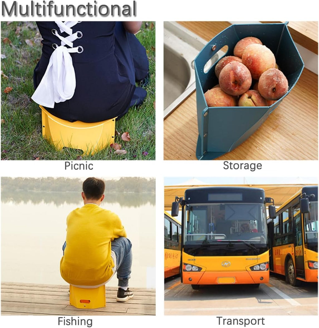 Mini Portable Folding Stool, Foldable Camping Hiking Stool, 2 in 1 Lightweight Travel Chair Storage Basket for Children & Adults for Travel Gathering BBQ Subway Backpacking Fishing