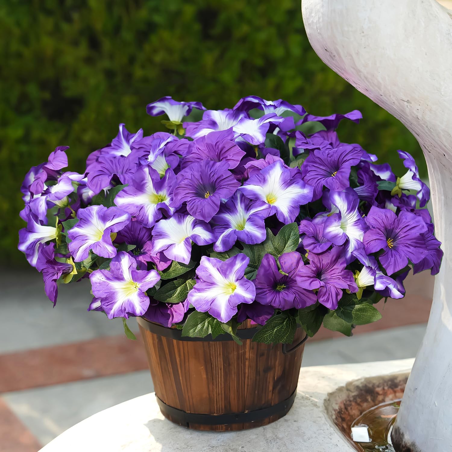 FULLMUSIC Spring Artificial Flowers for Outdoors, UV Resistant Fake Morning Glory, Look Real Faux Silk Plants for Front Door Garden Porch Planter