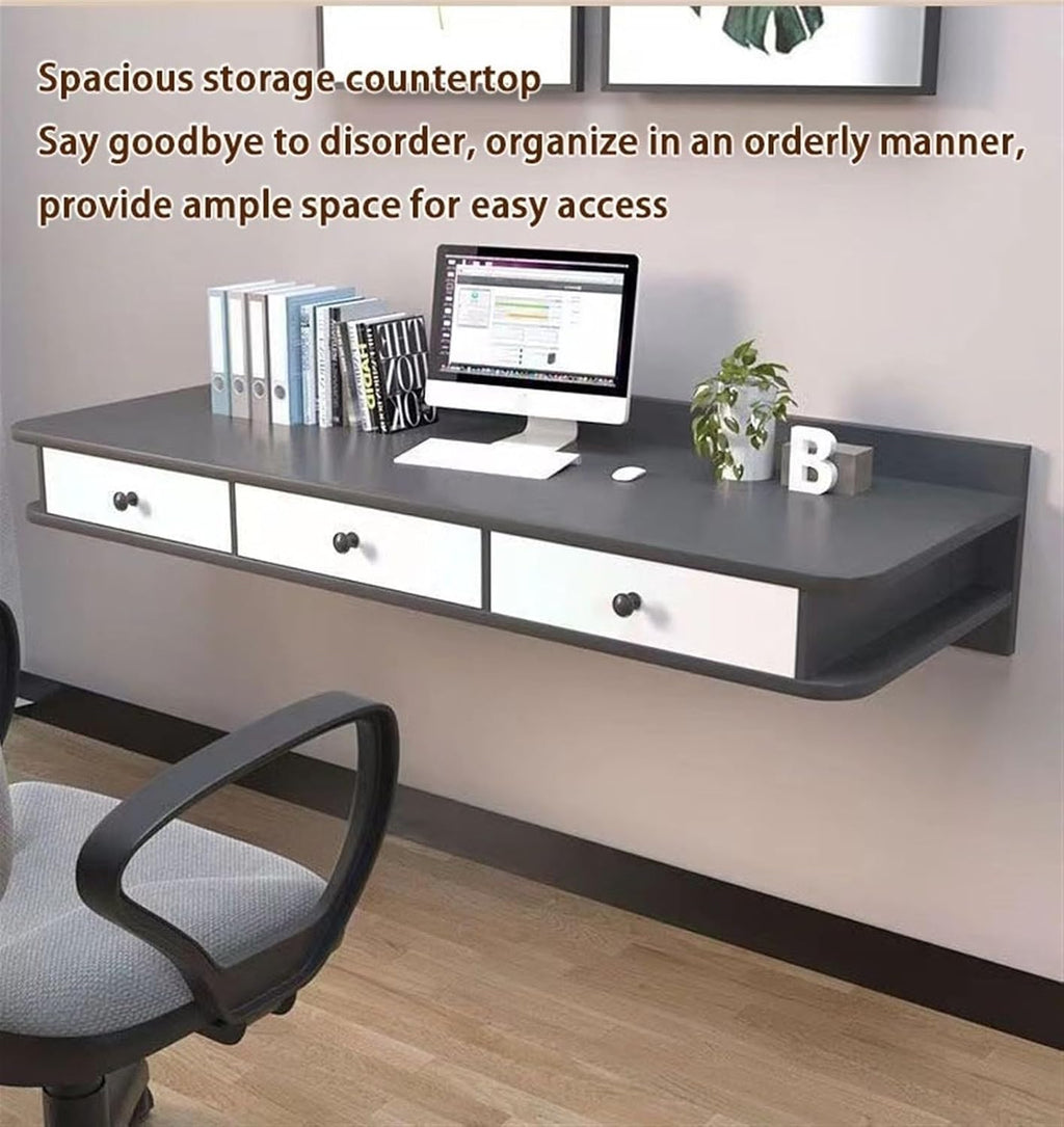 Floating Laptop Computer Desk Dressing Table Wall Mount Shelf with Drawer Wooden Bedside Tables Mounted Nightstand for Room All Occasion(White,120x30x40cm)