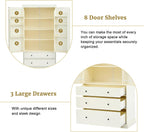 77" Tall Kitchen Pantry Cabinet, Pantry Storage Cabinet with 2 Door 3 Drawers and Adjustable Shelf, Freestanding Rustic Wood Pantry for Kitchen, Dining Room, Cream