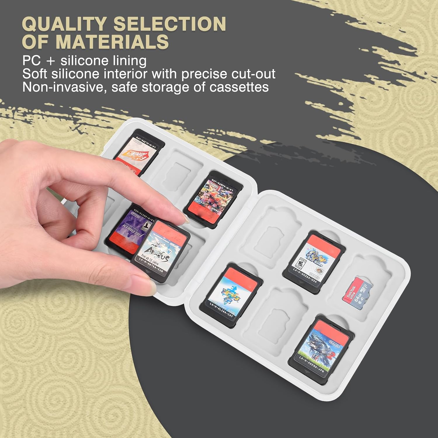 DLseego Game Card Case for Switch Lite/Switch/Switch OLED, Gold Kingdom Medallion Design Switch Game Cartridge Memory Card Portable Storage with 12 Game Card Slots and 12 Micro SD Card Slots-White