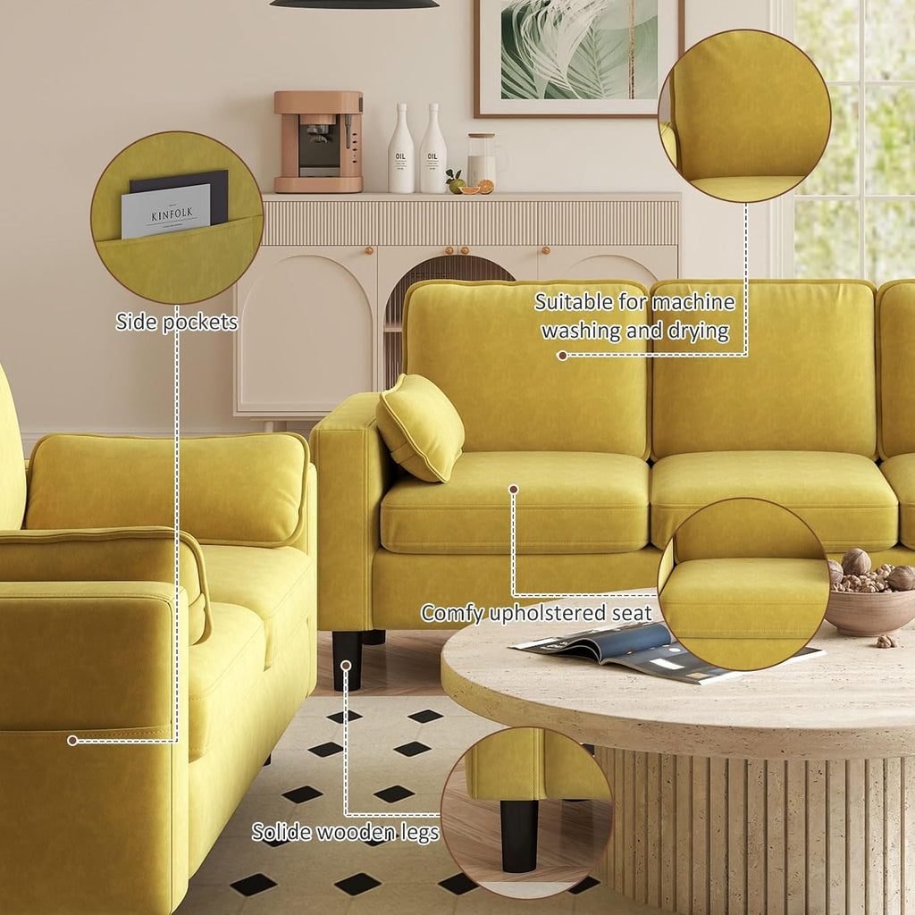 Kinfant 7-Seat Waiting Room Chair- Office Guest Reception Chairs Waiting Furniture Bench with Armrest Modern Upholstered Reception Seating for Salon, Bedroom & Studio, Yellow