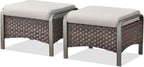 Belord Outdoor Ottomans for Patio - 250 LBS Weight Capacity PE Wicker Foot Rest Ottoman Set of 2 with Metal Frame Multipurpose Outdoor Foot Stool for Porch Balcony Backyard Brown