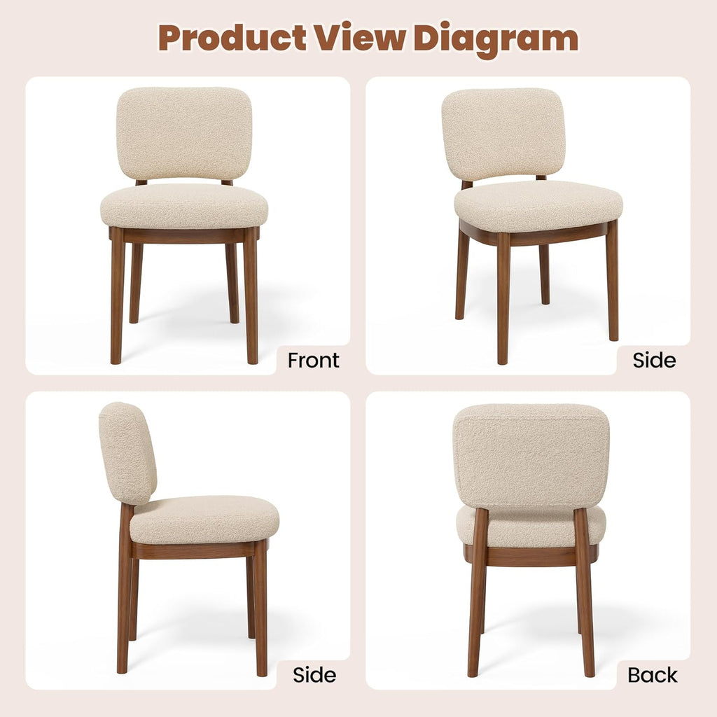 Wooden Dining Chairs Set of 6, Boucle Upholstered Kitchen Chairs with Solid Wood Legs, Mid Century Modern Dining Chairs, Farmhouse Side Chair with Hardwood Frame for Dining Room, Beige