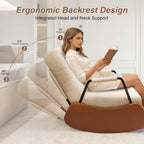 Rocking Chair Nursery, Comfortable Upholstered Recliner Rocker with Foot Rest, Side Pocket and Adjustable High Backrest, Soft Corduroy Modren Rocking Chair Living Room Bedroom, Beige