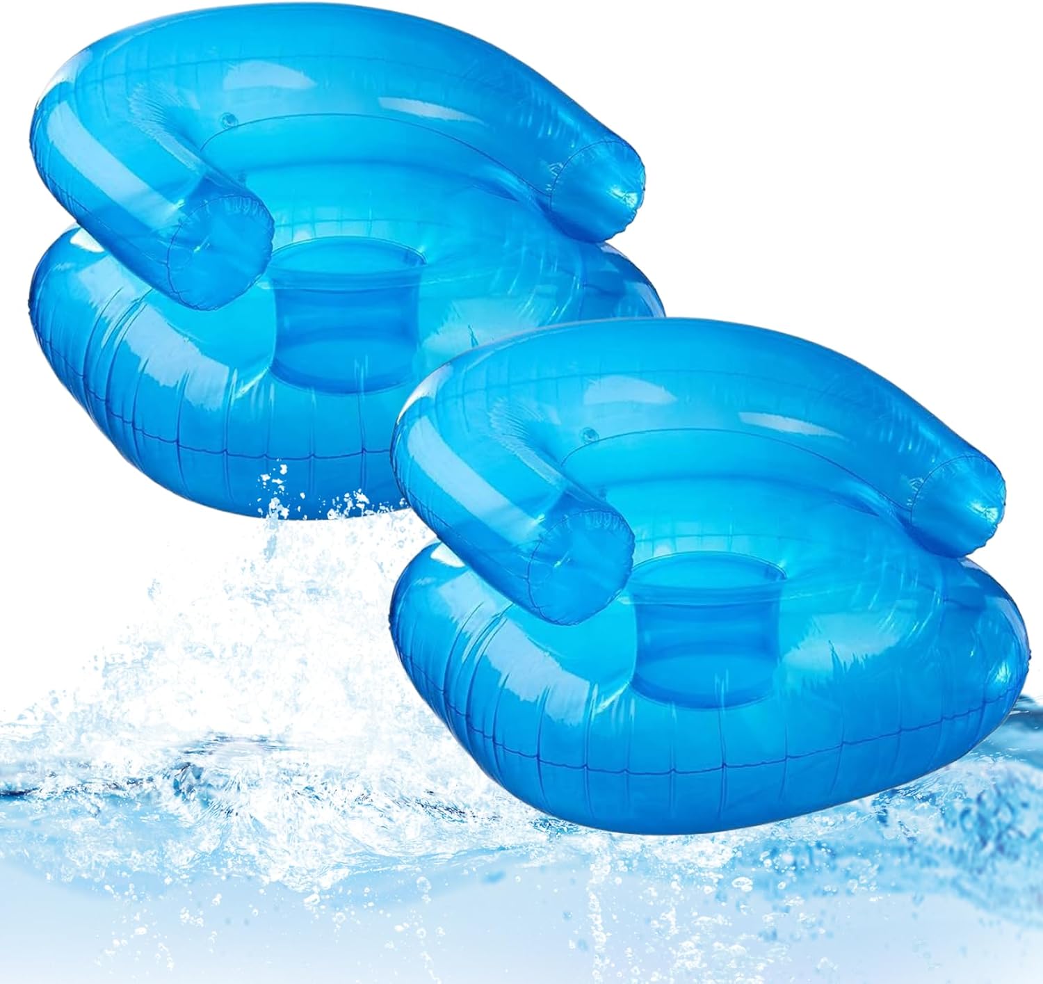 Blue Sequin Inflatable Sofa Chair for Kids - 2 Pcs, 27.5x27.5x17.2 In, 200 Pounds Bearing Capacity, Portable for Camping, Beach, Pool
