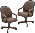 Chromcraft Douglas Set of 2 Casual Dining Chairs Classic Swivel Tilt Dining Chairs with Casters, Wooden Arm Metal Base Chairs with Rolling Wheels for Kitchen & Dining Room (Mocha-Walnut)