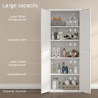 Pantry Storage Cabinet, Metal Pantry Cabinet with Adjustable Shelves,Cupboard,Tall Storage Cabinets for Kitchen, Living Room, Dining Room and Office, White