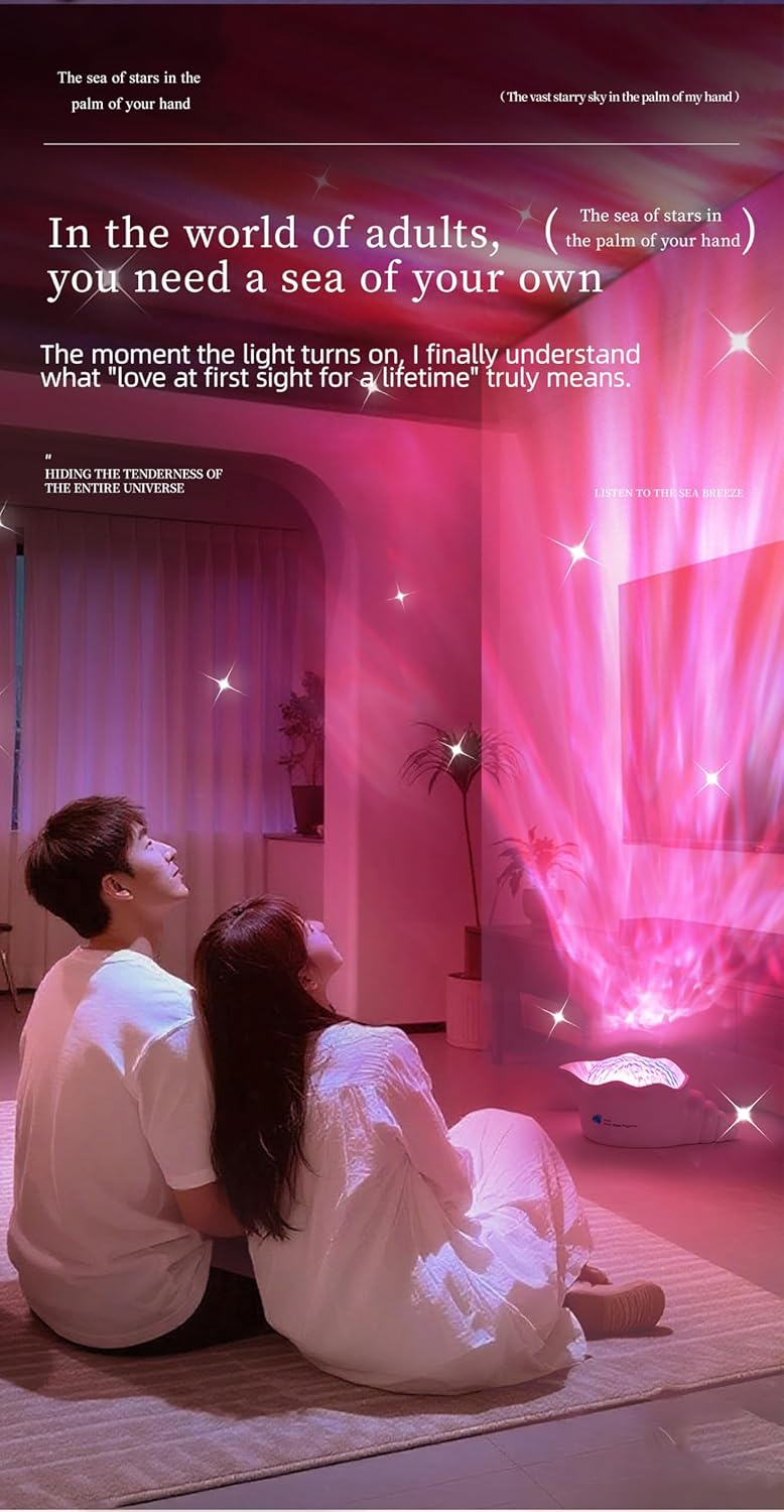 Conch Ocean Wave Light Projector, 14 Colors Changing Dynamic Ripple Light Dimmable Mood Lighting with Memory Function, 5 White Noise, Decor Lamp for Bedroom Bathroom Playroom Cool Gifts