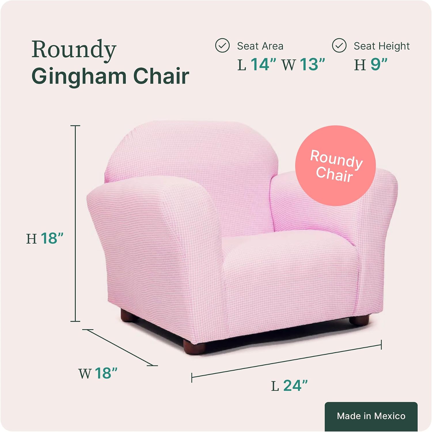 Roundy Kids Chair with Removable Cover, Soft Microsuede Upholstery, Padded Cushion, Sturdy Wooden Frame, Ergonomic Design for Ages 2-5, Easy to Clean, Ideal for Playrooms, Bedrooms & Nurseries.