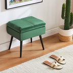 Storage Ottoman Upholstered Stool with Padded Seat, Tufted Vanity Stool with Metal Legs, Accent Stool, Velvet, Green