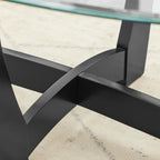Round End Table with Clear Tempered Glass Top, Black Wood Base, 23.5 Inch, Contemporary Side Table for Living Room