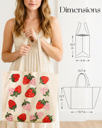 Miss Adola Embroidery Tote Bag with Pocket & Buckle - Reusable Canvas Tote for Women Cute Aesthetic Work Shopping Grocery Bag