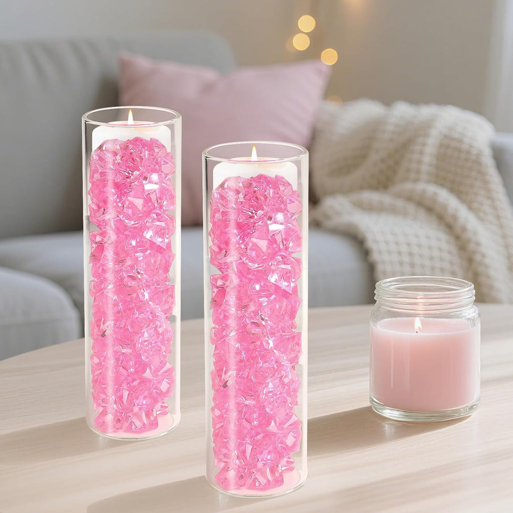 Fake Ice Cubes,100 Pcs Pink Rocks for Vases,17 * 22 mm Plastic Diamonds,Plastic Ice Cubes Vase Fillers for Centerpieces