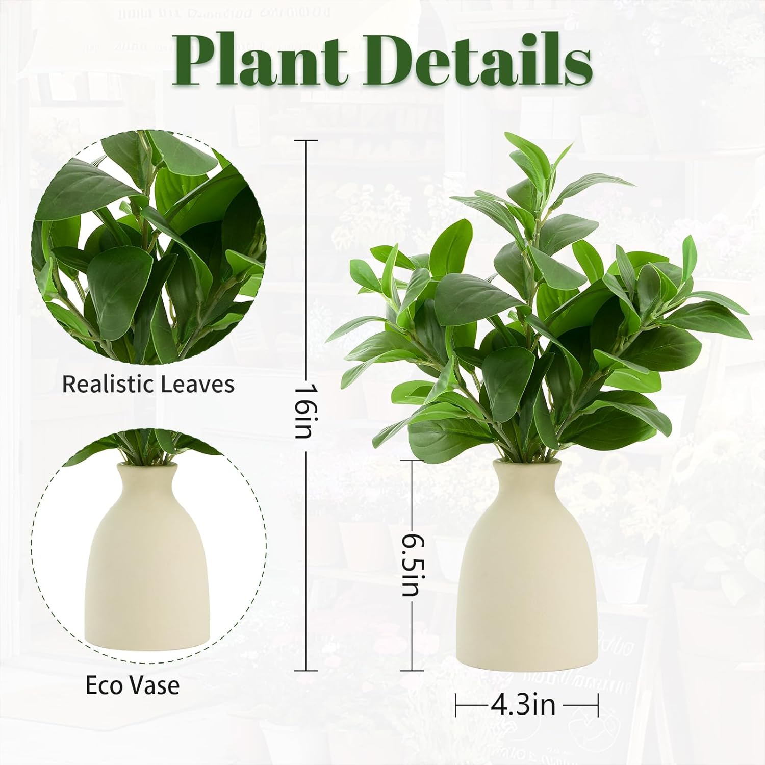 16" Artificial Eucalyptus Stems Potted Plant Indoor Fake Plants - Realistic Greenery with Vase, Small Artificial Office Desk Plants in Pots for Home Decor Weddings Centerpieces