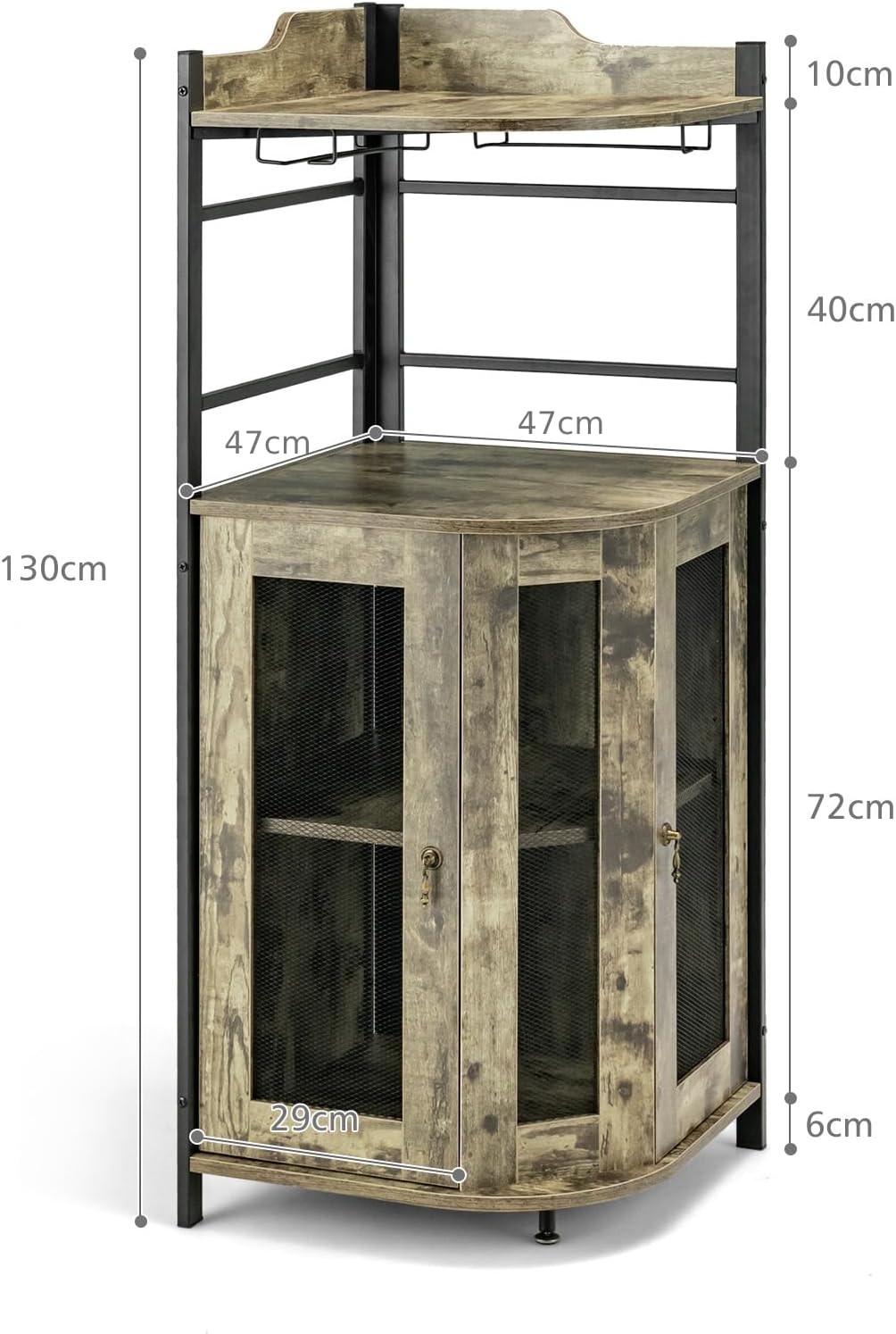TANGZON Corner Bar Cabinet, 2 Mesh Doors Wine Cabinet with Glass Holders, Adjustable Shelf & Anti-Tipping Devices, Industrial Liquor Wine Drinks Storage Sideboard for Home Bar Kitchen Cellar