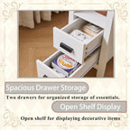 End Table with Charging Station, Narrow Nightstand with 2 Drawers, Side Table with USB Ports & Outlets, Small Bedside Table for Small Spaces, Bedroom, Living Room,Wood, White