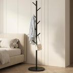 Coat Rack Freestanding with 7 Hooks Modern Hall Tree 3 Adjustable Height | Heavy Duty Metal Clothes Hook Stand with Base for Entryway Bedroom Office for Coats Hats Bags and Purses, Black