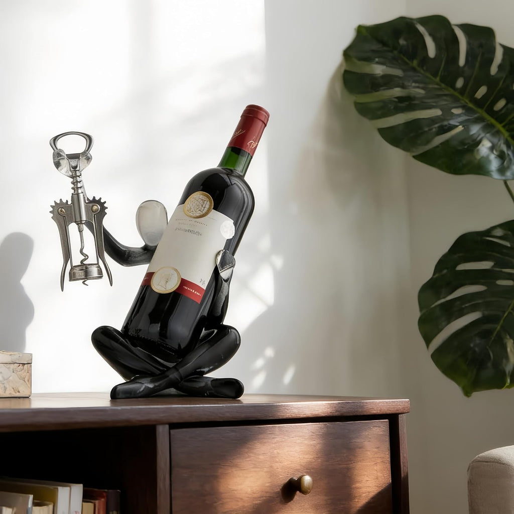 XINXUAN Abstract Wine Bottle Holder Home Decor, Resin Hollow-Out Design Decorative Wine Rack (Gradient Black)
