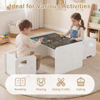 Costzon 3 PCS Kids Table and Chairs, All in One Wooden Montessori Desk Set w/Chalkboard, Storage Shelves, Toddler Table and Chair Set for Home, School (White, Elephant)
