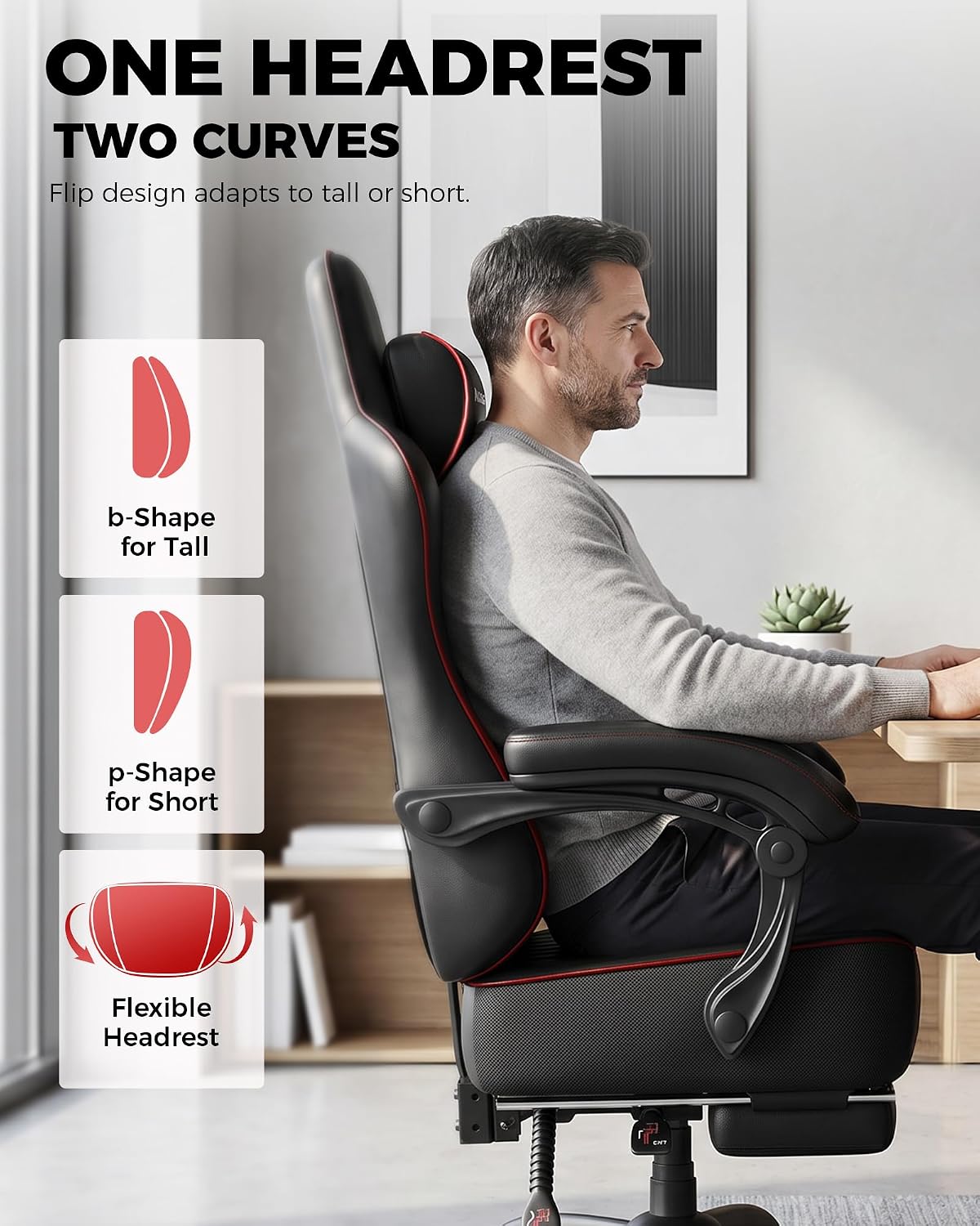 GTPLAYER Gaming Chair, 𝐁𝐢𝐠 𝐚𝐧𝐝 𝐓𝐚𝐥𝐥 Gaming Chair for Adults, 𝐖𝐢𝐝𝐞 𝐒𝐞𝐚𝐭 Computer Game Chairs with 𝐓𝐡𝐢𝐜𝐤 𝐏𝐨𝐜𝐤𝐞𝐭 𝐒𝐩𝐫𝐢𝐧𝐠 𝐂𝐮𝐬𝐡𝐢𝐨𝐧 & Footrest,Black & Red
