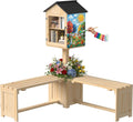 DTK Little Free Library Kit with Planter & Dual Benches,Outdoor Library Box with Clear Door & Waterproof Roof,DIY Paintable Lending Library,L-Shaped or Side Seating for Yard Garden Community
