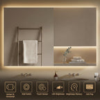 40"X30" LED Bathroom Mirror with Lights, Anti-Fog, Backlit Lit with CRI>90,Lighted Bathroom Vanity Mirror for Wall, Memory Function, Tempered Glass, 3 Colors Frameless Lighted Mirror for Bathroom