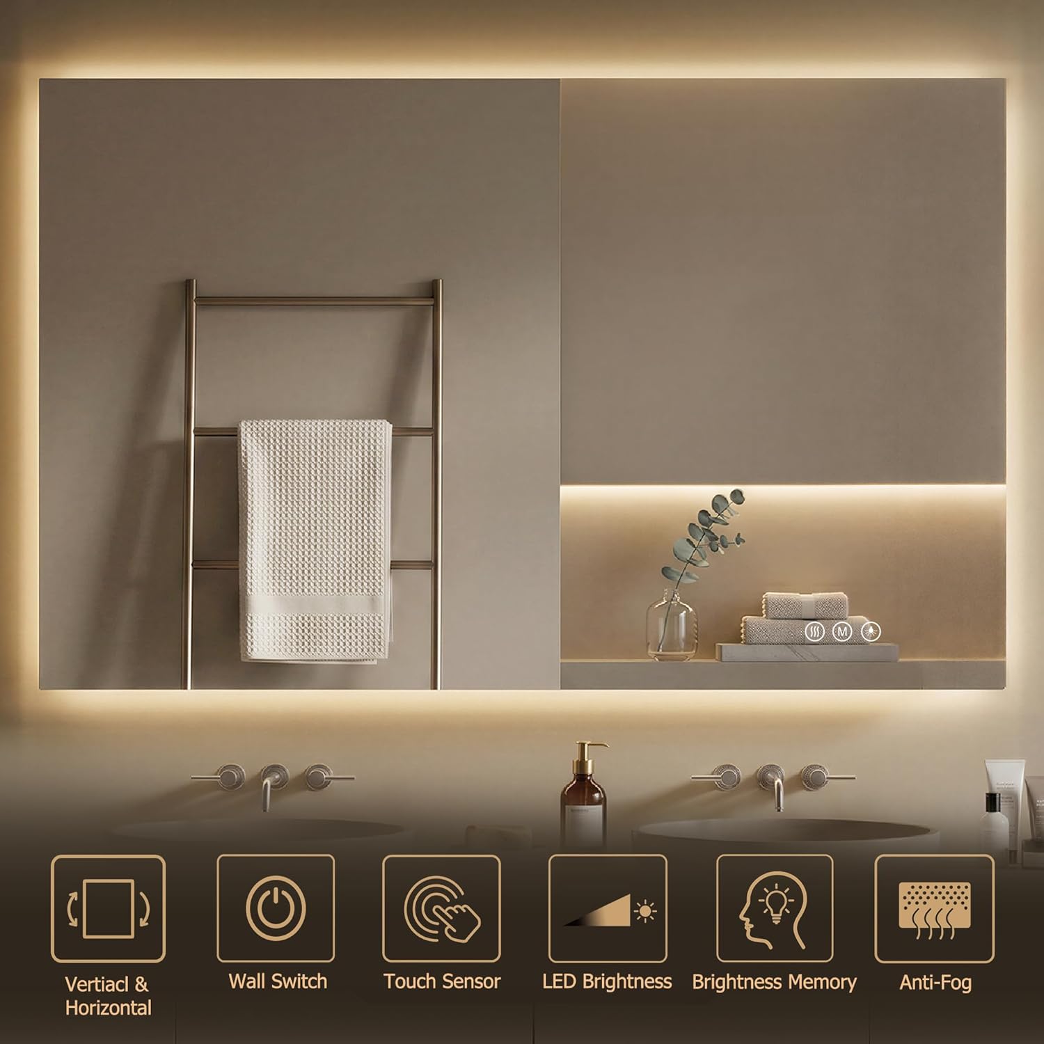 40"X30" LED Bathroom Mirror with Lights, Anti-Fog, Backlit Lit with CRI>90,Lighted Bathroom Vanity Mirror for Wall, Memory Function, Tempered Glass, 3 Colors Frameless Lighted Mirror for Bathroom