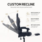 Office Desk Computer Gaming Chair for Adults, Ergonomic High Back Gamer Chair with Massage and Pocket Spring Cushion, Swivel Comfy Video Game Chairs with Footrest and Lumbar Support (Black Leather)