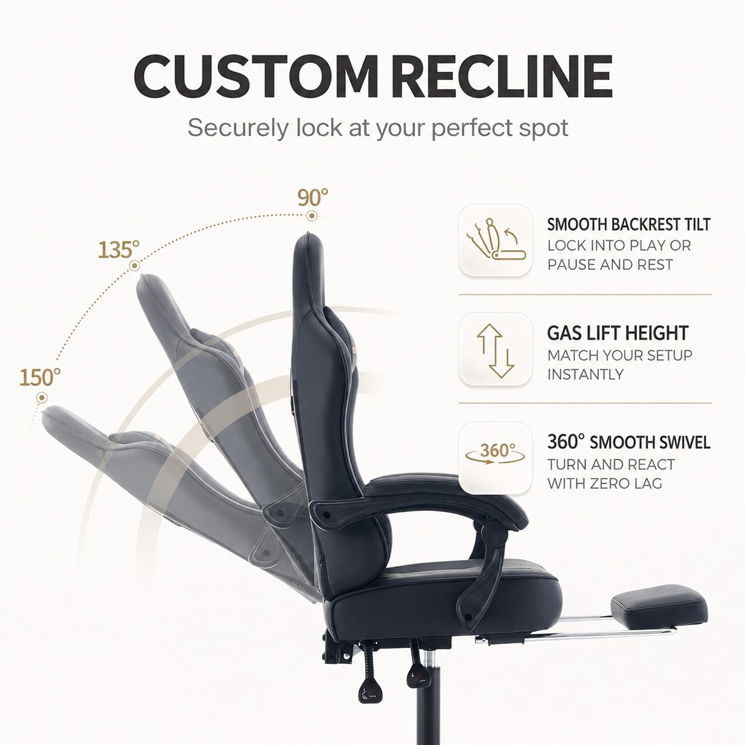 Office Desk Computer Gaming Chair for Adults, Ergonomic High Back Gamer Chair with Massage and Pocket Spring Cushion, Swivel Comfy Video Game Chairs with Footrest and Lumbar Support (Black Leather)