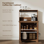JOINICE Farmhouse Coffee Bar Cabinet with Storage,31.5" Kitchen Cabinet with Hooks and Charging Station,Coffee Station with Adjustable Shelf and Hutch,Sideboard for Living Dining Room