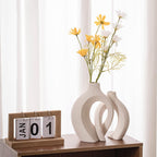 Liotww Ceramic Vases for Home Decor Set of 2, Off White Boho Small Flower Vase, Minimalist Decorative Modern Donut Vase for Living Dining Room Office Entryway Book Shelf Coffee Console Table Décor