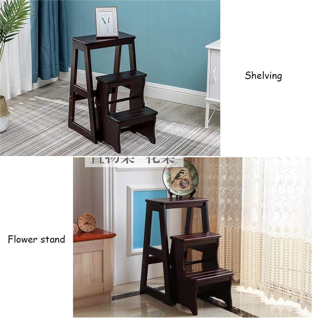 Step Stool 3-Step White Wooden Folding Stepladder & Step Stool - Lightweight Safety Ladder for Home Library Loft Shelving - 150kg Capacity