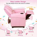 Toddler Recliner Chair for Kids Ages 1-4 – PU Leather Upholstered Kids Sofa with Cup Holder, Adjustable Backrest & Footrest, Comfortable Single Armchair for Boys & Girls Bedroom Living Room (Pink)