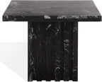 SAFAVIEH Couture Collection – Olivia Black Square Travertine Accent Table, Sculptural Pedestal Display Table (SFV9701C)