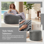 3FT Bean Bag Chair, Medium Memory Foam Bean Bags with Ultra Soft Washable Dutch Velvet Cover, BeanBags for Living Room, Bedroom and Gaming Room -Grey