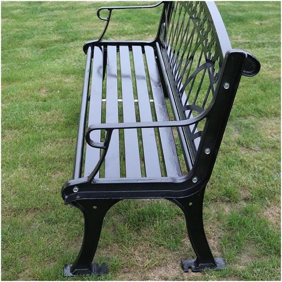 Outdoor Bench, Outdoor Park Garden Chair Cast Iron Garden Bench Hollow Frame Backrest Leisure Seat with Armrests Black Wrought Iron Outdoor Furniture (150 CM) Garden Bench