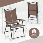 Giantex Set of 2 Patio Folding Chairs, Outdoor Patio Dining Chairs w/Armrest, Sling Back, Metal Frame, Outside Use for Lawn Camping Garden Pool Beach Yard Lounge, No Assembly, Brown