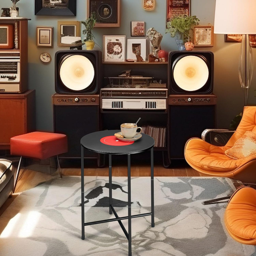 Colingmill 14 x 22 Inch Small Round Side Table End Drink Table Vinyl Records Decor Hippie Decor Room Decoration Aesthetic Iron Coffee for Living Room Bedroom Sofa Couch Corners Office