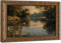 Swan Lake Landscape Oil Painting Vintage Gold Frame Framed Canvas Wall Art for Living Room Bedroom Office Dining Room Entryway Home Decor Ready to Hang 18x12 Inch