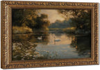 Swan Lake Landscape Oil Painting Vintage Gold Frame Framed Canvas Wall Art for Living Room Bedroom Office Dining Room Entryway Home Decor Ready to Hang 18x12 Inch