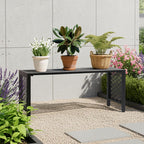 VINGLI 40in Outdoor Metal Bench, All-Weathe Backless Patio Bench with Slatted Seat＆Floral Side Panels, Rust-Resistant Garden Bench, Weatherproof Outdoor Seating for Porch Entryway Backyard (Black)