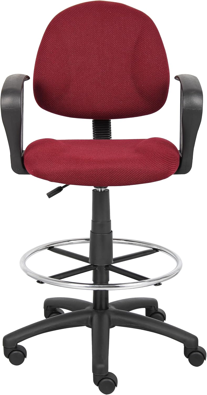 BOSS Office Products Ergonomic Works Drafting Chair with Loop Arms in Burgundy