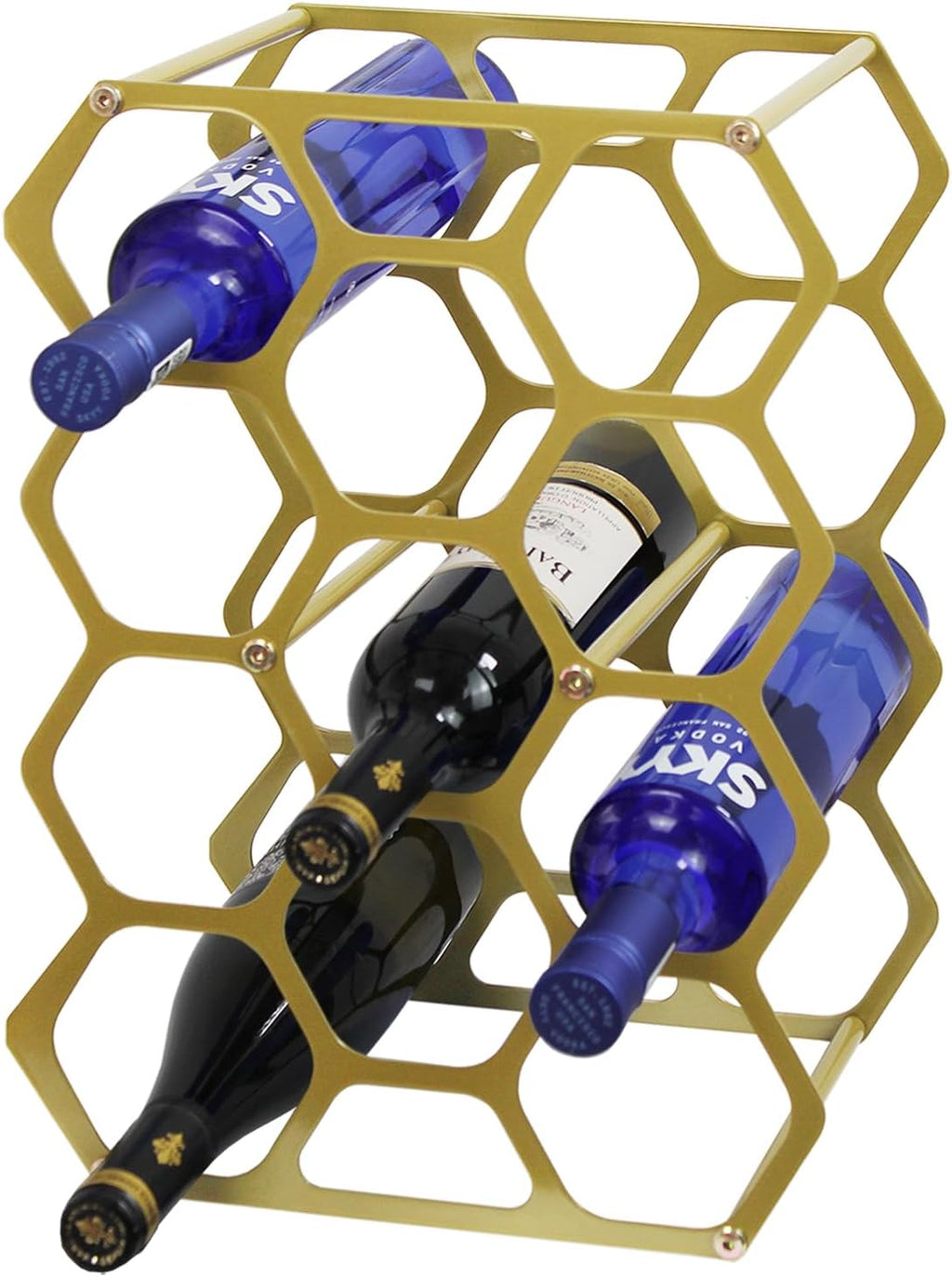 AT-VALY Countertop Wine Rack,Durable and Sturdy Freestanding 14 Bottle Wine Holder for Home Decor, Bar,Cabinet,Pantry (Gold)