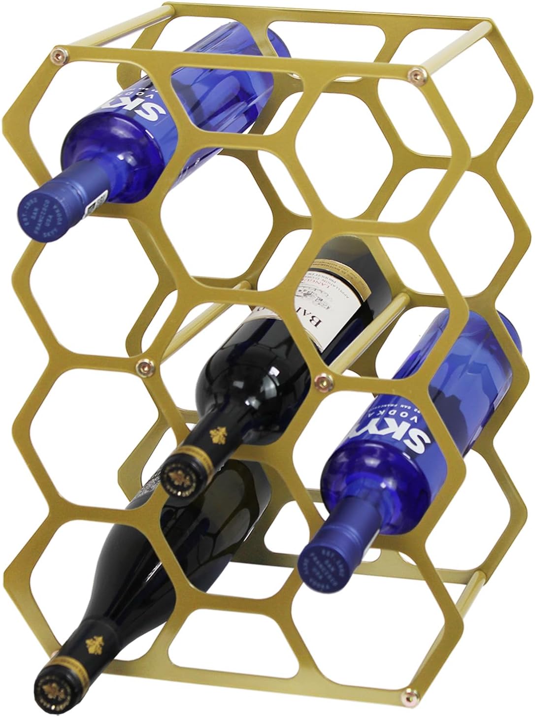 AT-VALY Countertop Wine Rack,Durable and Sturdy Freestanding 14 Bottle Wine Holder for Home Decor, Bar,Cabinet,Pantry (Gold)