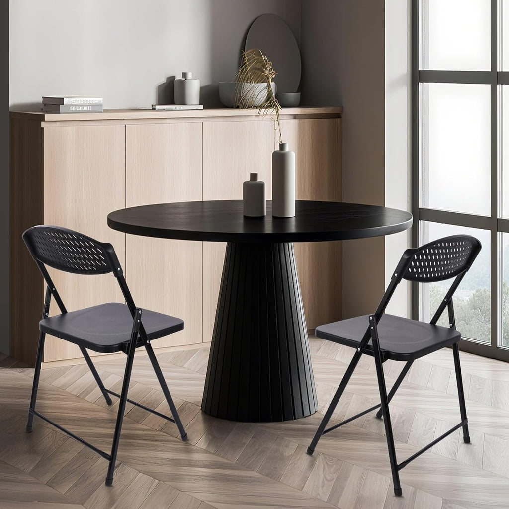 Lightweight Plastic Folding Chair Black Ergonomic Curved backrest with Padded Non-Slip Foot Cover for Indoor and Outdoor use